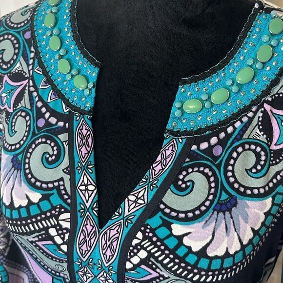 Hale Bob Embellished Bohemian Mosaic Print Dress Size Small - Picture 10 of 17